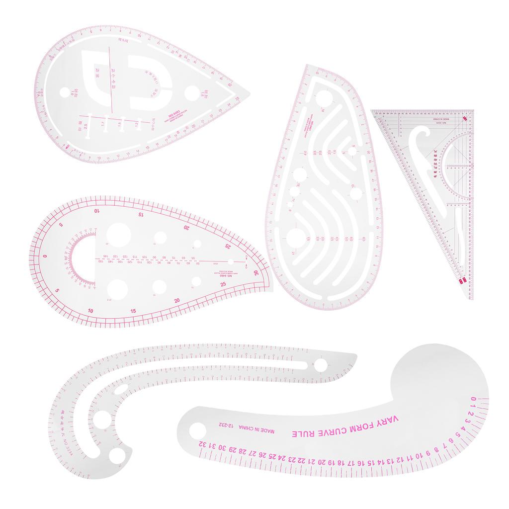 6Pcs Curve Ruler Multi Function Plastic Vary Form Sewing Grading Proofing Clothing Designs Tool