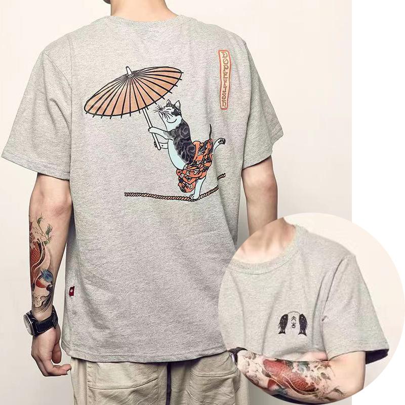 

New Summer Men Fashion T-Shirt Cotton Tops Tees Male Cat Japanese Anime Print Clothing Short Sleeve Streetwear Harajuku T-Shirt S