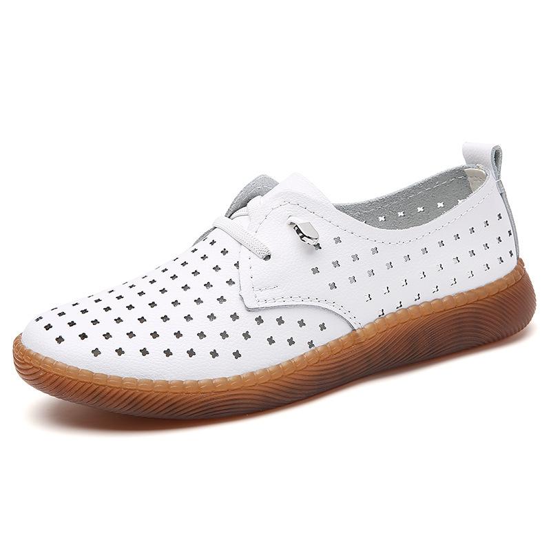 Korean Style Flat White Shoes for Women In Spring and Summer New Fashionable Student Round Head Shoes Sports Casual Leather Single Shoes