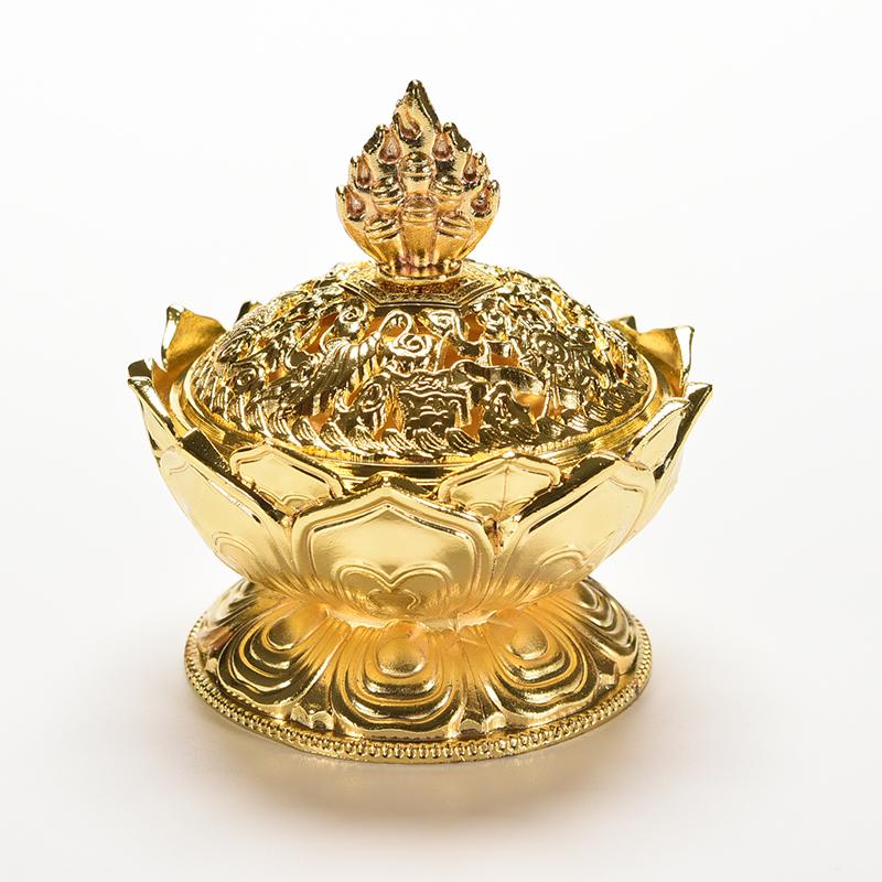 Tibet Sběratelská Bronzová Příznivá Soška ve Tvaru Lotosu Krabička Kadidelnice Censer