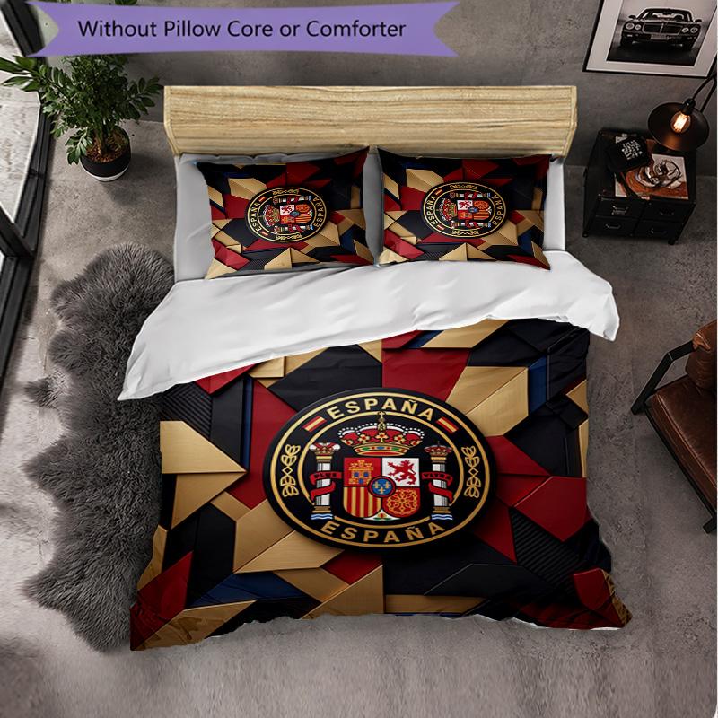 Spain Football Pattern 3 Pieces Bedding Set Soft Microfiber Duvet Cover with Pillow Cases for Bedroom
