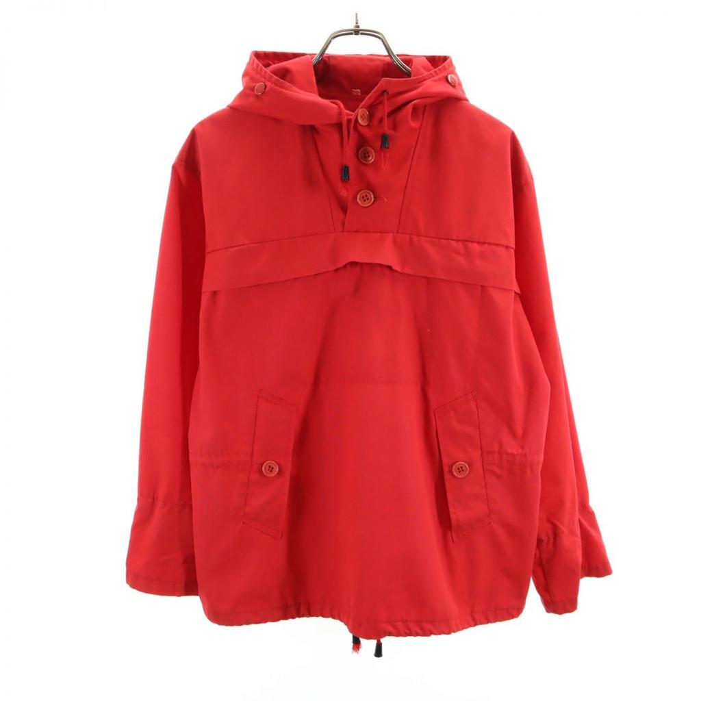 EURO WORK 70s 80s Vintage Snow Parka Half Button Jacket 14 Red Pullover Men's Used