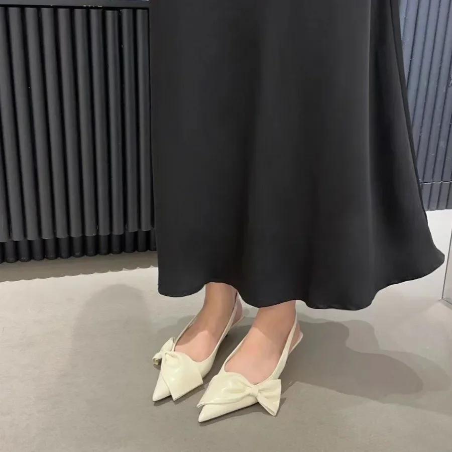 Sexy Leopard Bow Women Pointed Toe Sandals Summer Slingback Sandalias Mujer Dress Shoes Low Heels Flip Flops Pumps Femme Slides