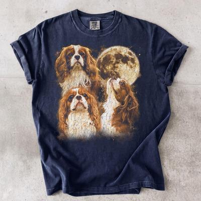 Cavalier King Charles Spaniel Full Moon T-Shirt, Distressed Dog Lover Tee