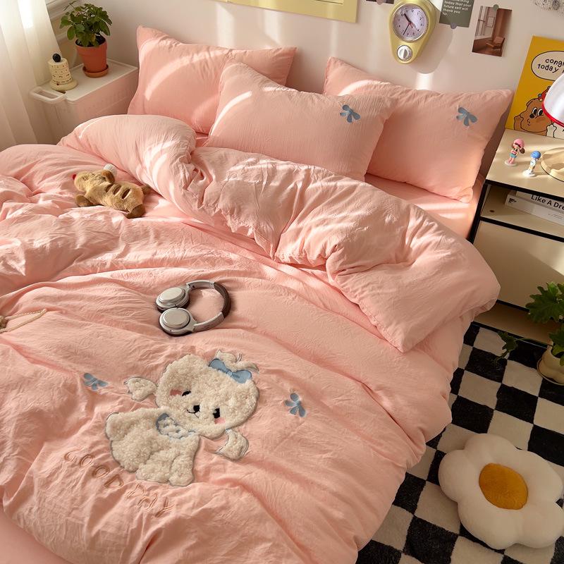 Cartoon Soft Cotton Washable Single Bed 3-Piece Set: Fitted Sheet, Flat Sheet, Skin-Friendly