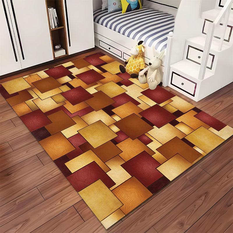 Geometric Squares Pattern Carpet suitable as a non-slip mat for the living room or bedroom sofa