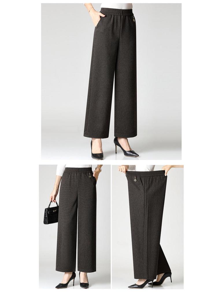 Extra-Size Women's Plus Velvet Wide-Leg Pants for Autumn and Winter, Middle-Aged and Elderly