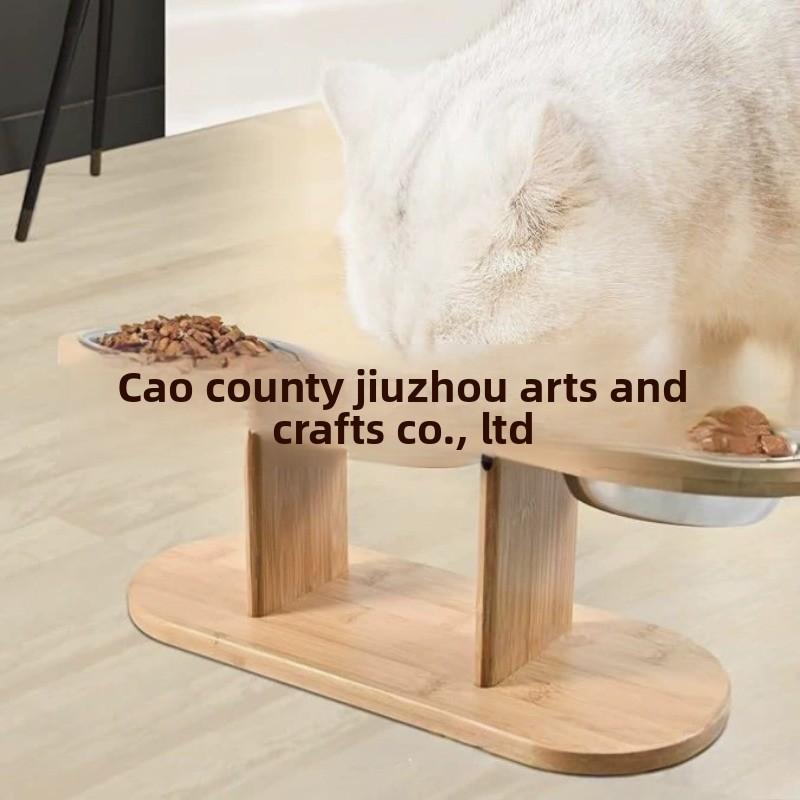 Comedero elevado para gatos y perros, soporte de madera ajustable con 3 tazones inclinados
