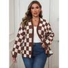 Damen S Übergröße Schachbrettmuster Farbblock Locker gestrickter Cardigan