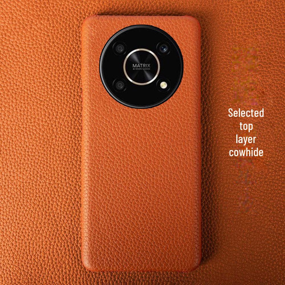 Genuine Leather Half-Cover Back Cover for Honor X30/X30i with Litchi Pattern - High-End Protection for Your Phone.