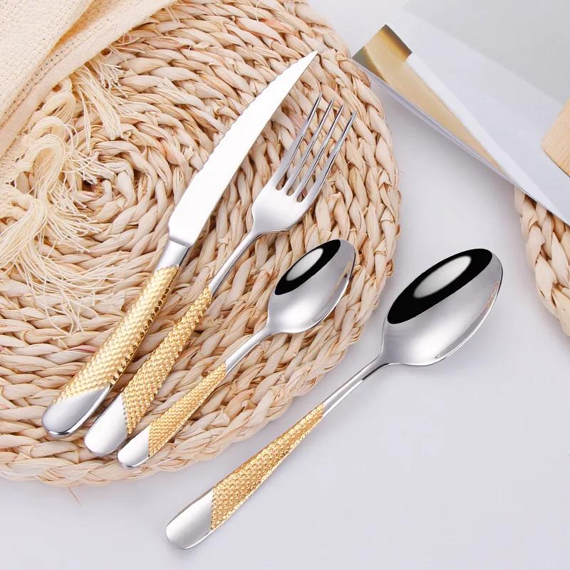 Set di posate dorate alla moda in acciaio inossidabile 18/10 Set di coltelli forchette posate Set di posate da servizio Posate Forchetta Drop Shipping