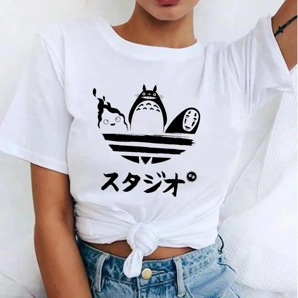 

Футболка с японским аниме Studio Ghibli Тоторо, футболка с графическим принтом, женская футболка унисекс, повседневная мода с коротким рукавом, большие размеры, футболка унисекс 3XL