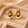 Trendy Water Drop Gold Stud Earrings: European & American Niche Design, Stainless Steel Dangles.