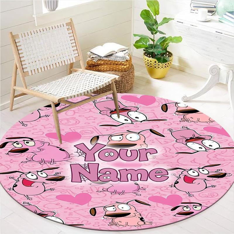 Pink Bunny Galaxy Custom Name Round Area Rug Carpet Rug For Living Room Bedroom Sofa Playroom Decor Nonslip Floor Mat