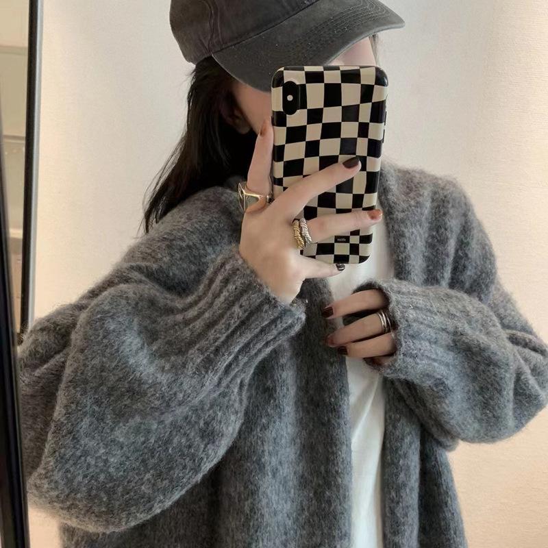 Gentle Style Women's V-Neck Loose Cardigan Sweater - Autumn/Winter 2023 Long Sleeve Knit Top