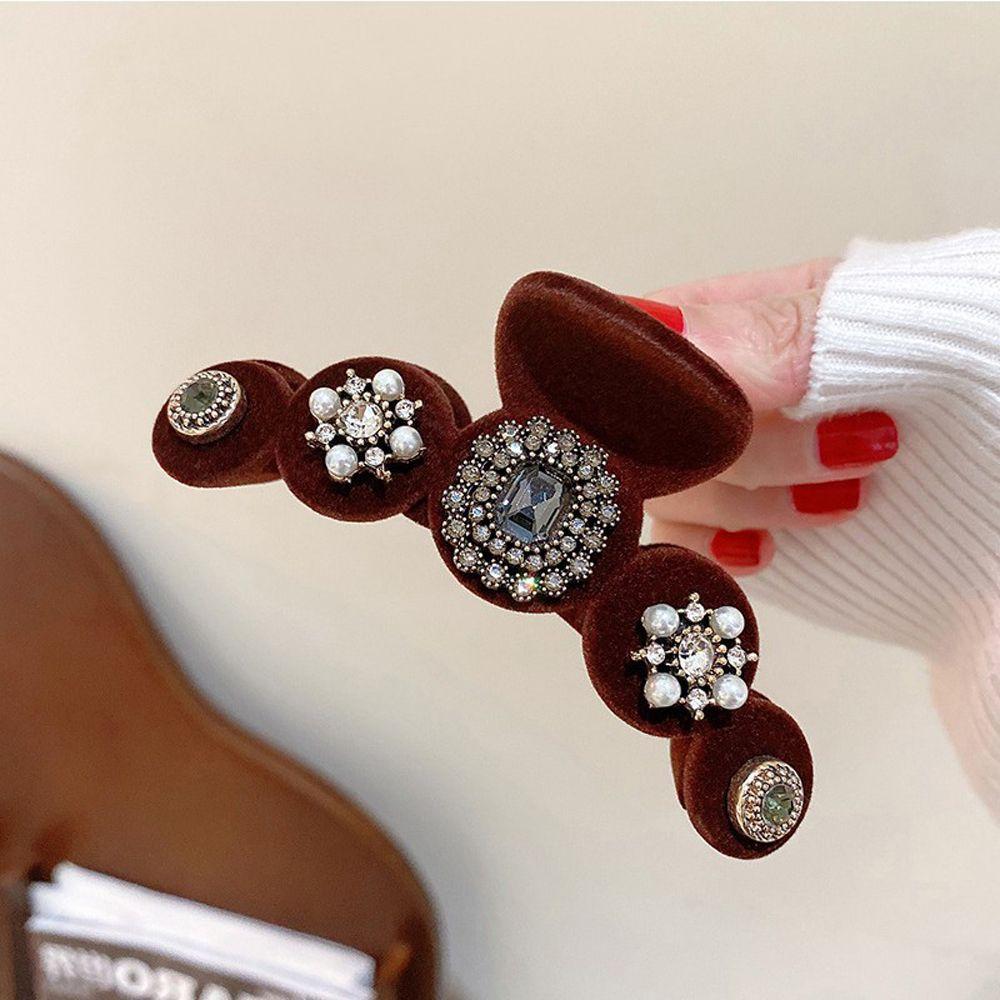 Velvet Pearl Hair Clip Korean Ponytail Holder Women Hair Claws Hairgrip Crystal Shark Clip