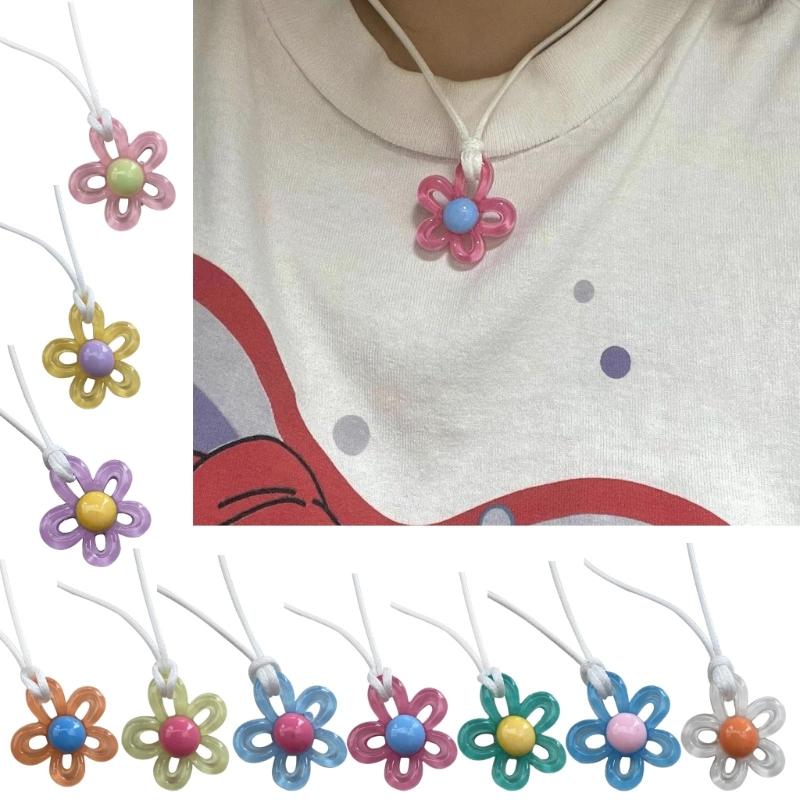 Hollow Flower Pendants Necklace Resin Flower Rope Chain Choker Crystal Flower Necklace Jewelry Ornament Birthday Gifts