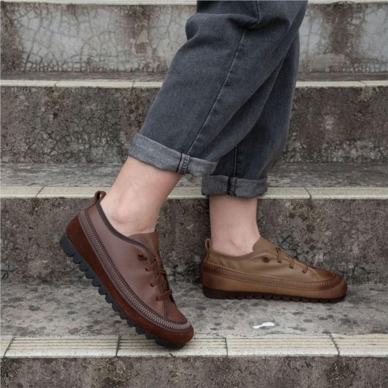 Johnature Retro Genuine Leather Casual Shoes Lightweight Soft Soled Non Slip Versatile Women's Slip-on Shoes