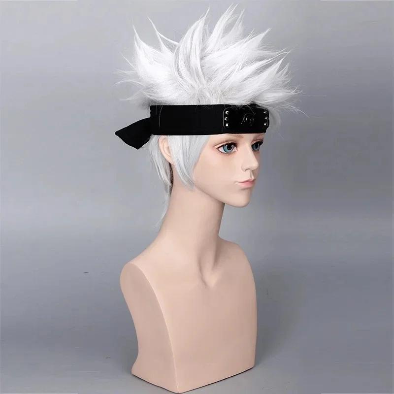 Anime Hatake Kakashi Short Synthetic Wigs Silver White Layered Heat Resistant Hair Cosplay Costume Wig