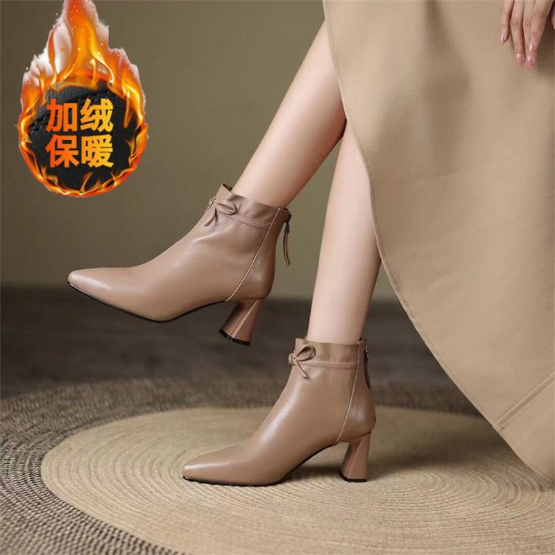 

Ботинки Martin с острым носком на толстом каблуке 2024 года, осень-зима, новые модные повседневные туфли с застежкой-молнией сзади, на среднем каблуке для женщин 40