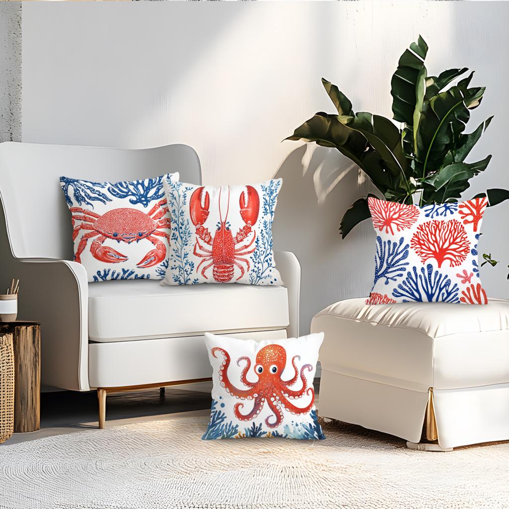 4pcs/set Marine Life Patterns Cushions Pillowcase Polyester Cushion Cover Throw Pillow Pillowcover Home Car Sofa Decor