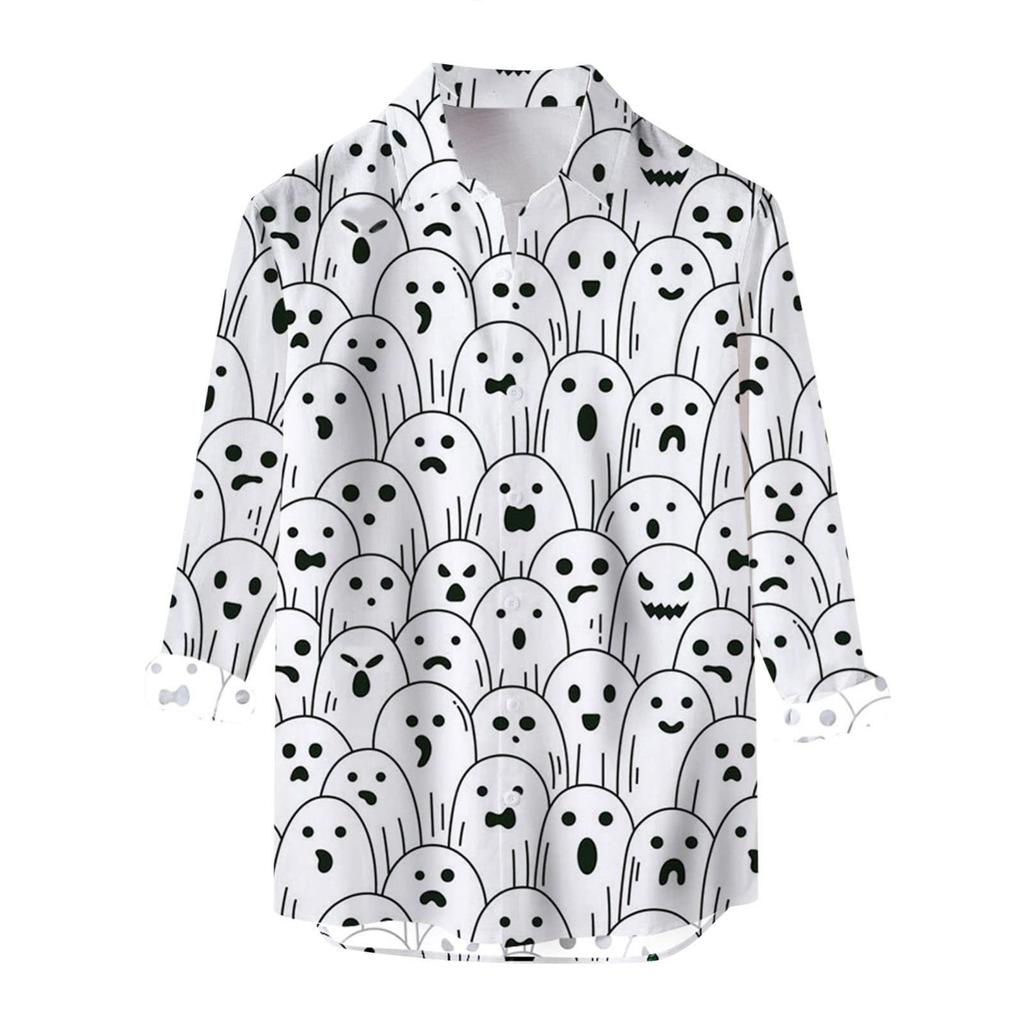 Pánská halloweenská košile dýně slim fit košile s dlouhým rukávem knoflíček dolů legrační havajská plážová košile s motivem párty oblečení