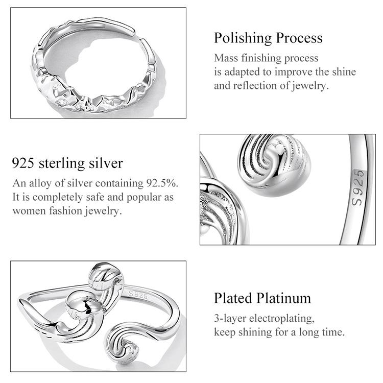 BAMOER 925 Sterling Silver Vows of Eternal Love Couple Waves Rings for Women Fine Jewelry Wedding Gift
