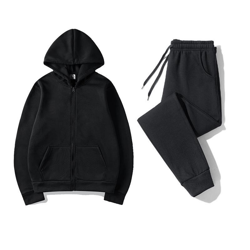 Autumn and Winter Zipper Shirt Hooded Sweater Sweatpants Set Sportswear, Solid Color Couple Hoodie, Sweater Set