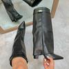 Women's Boots New Pointed Toe Long Tube Boots Metal Buckle Chunky Heel Pants Boot Women's Fashion Winter Boots Large Size