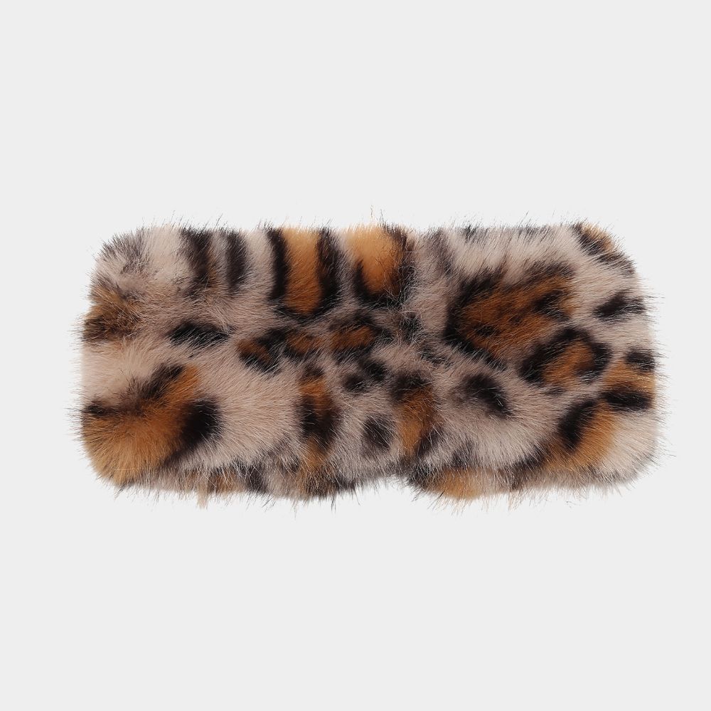 Rabbit Fur Leopard Print Hairband Animal Pattern Faux Fur Hair Band Winter Hair Accessories