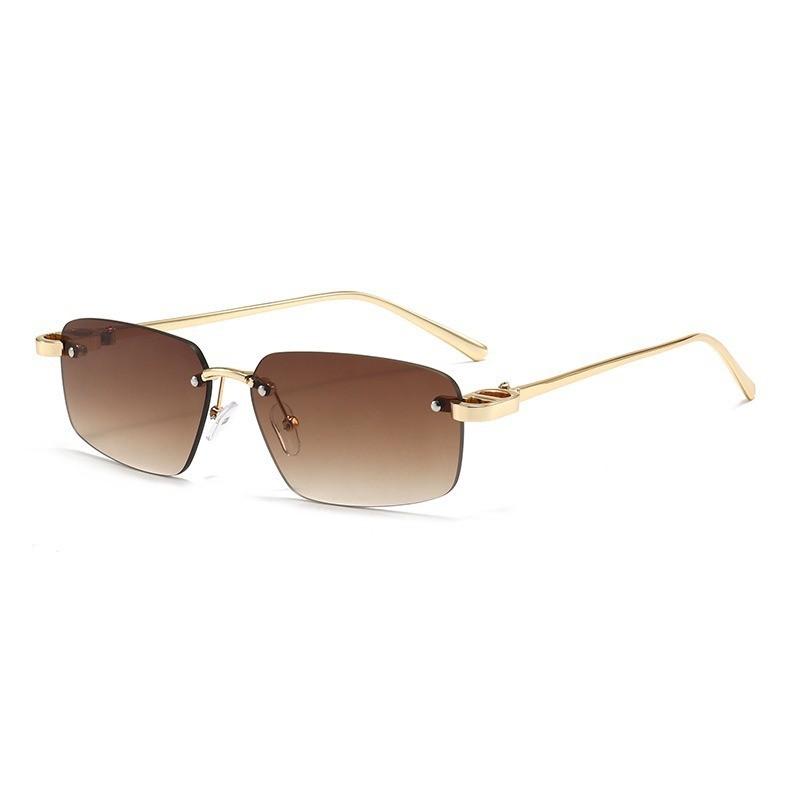 Geometric Metal Square Sunglasses With Uv Protection For Outdoor Activities And Fashion Tea