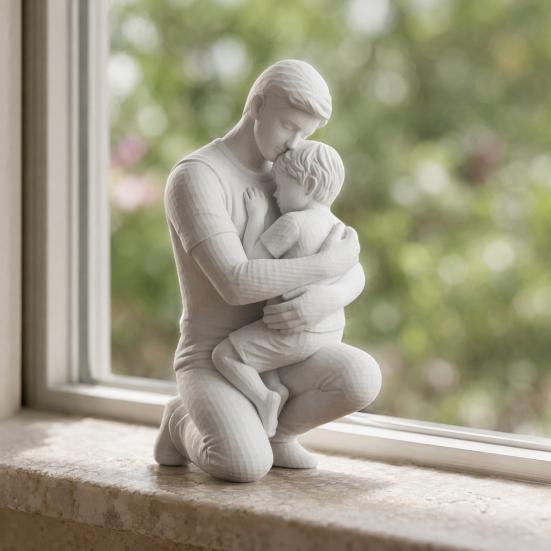 3D-gedruckte Skulptur-Figuren von Vater und Sohn, die sich umarmen, Matt-weiße Heim-Tischdekoration, Sentimentales Geschenk für Papa vom Sohn zum Vatertag,