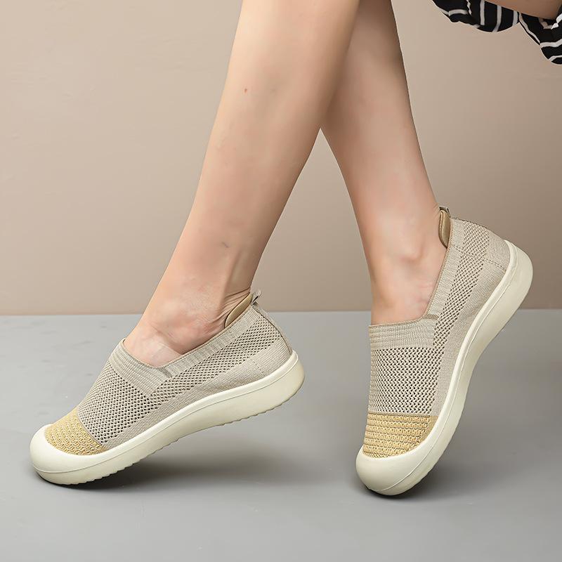 Mote Japansk Minimalistisk Flyknit Slip-ons Dame, Gul - Hvit Pustende Fritidssko, Komfortabelt Fottøy for Daglig Pendling