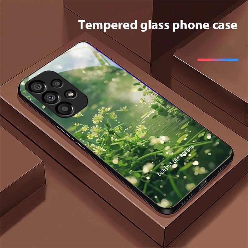 Blue Flower Element For Samsung Galaxy S10 S20 Plus S21 FE S22 S23 S24 FE S25 Ultra Black Tempered Glass Phone Case Hard Shell