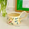 JUSTINLAU Cream Ceramic Mug Korean Style Cute Flower Pattern Coffee Cup Hand Pinched Irregular Mug Breakfast Milk Tea Cups
