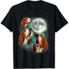 Three Basset Hound Moon Howling Dog Funny Design T Shirts Men Cotton Humor Streetwear Tee Short Sleeve Unisex Loose Clothing