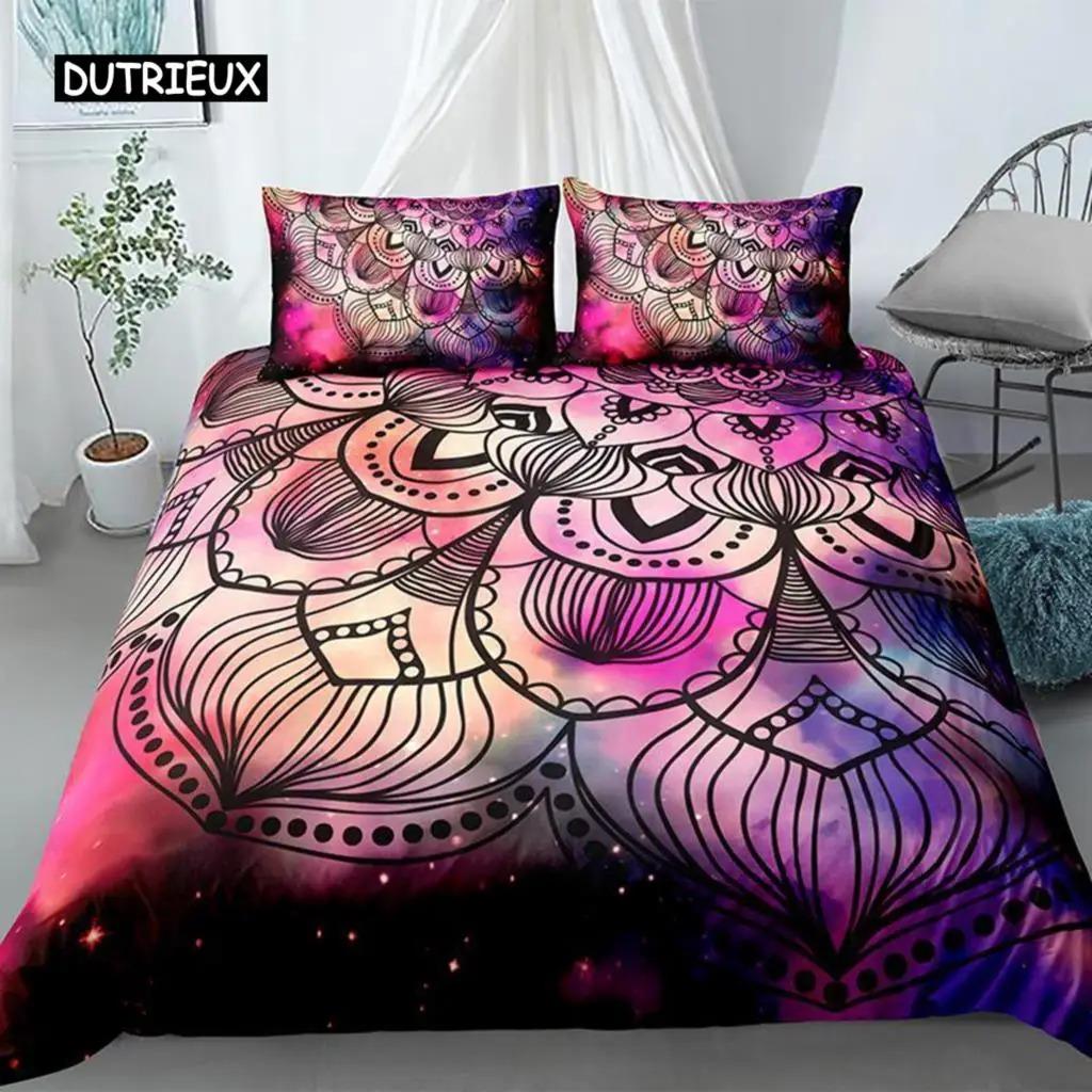

Mandala Bed Cover Collection King Size Polyester Tie Dye Paisley Quilt Cover Purple Boho Hippie Trippy Floral Exotic Style Bed Linen Collection EU Single 135x200cm