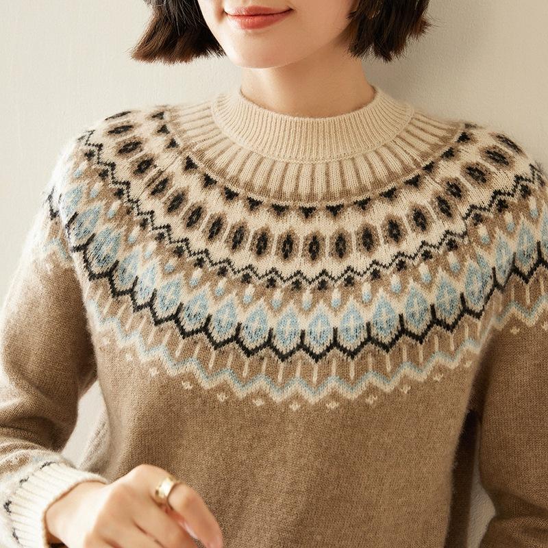 Rundhals-Colorblocking-Kaschmirpullover für Damen im Herbst- und Winterstil, stilvoll und vielseitig