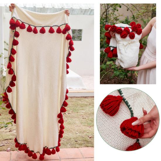 Crochet Flowers Rose Bouquet Blanket Soft Breathable Decorative Romantic Rose Flower Bouquet Knitted Throw Blanket