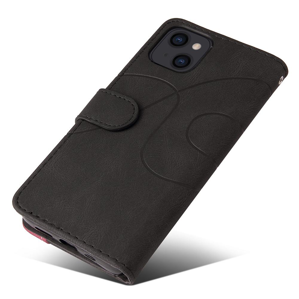 For iPhone 15 Leather Case Wallet Stand Color Splicing Phone Cover