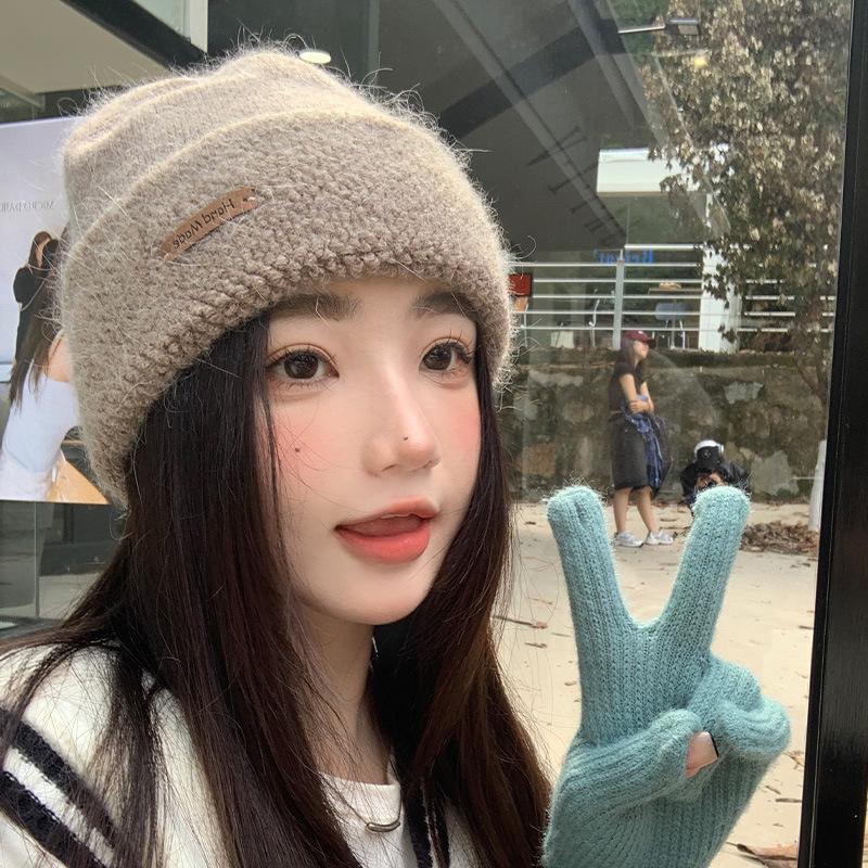 Autumn and winter knitted hats versatile solid color wool hats plus wool blended wool hats big head circumference hats show small face