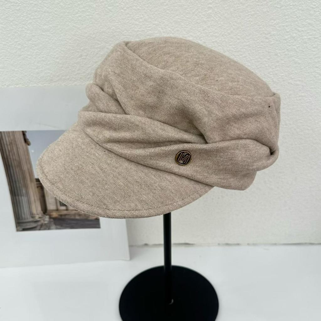 Retro Pleated Solid Color Beret Women's Spring and Summer Thin Fashion Big Head Circumference Showing Face Small Painter Newsboy Hat