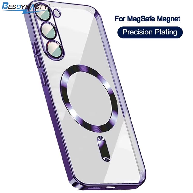Coque Transparente Magnétique Plaqué Électroplating Pour Samsung Galaxy S26 Edge S25 S24 FE S23 Ultra S22 S21 Plus Film pour Objectif Pour Magsafe Housse Souple
