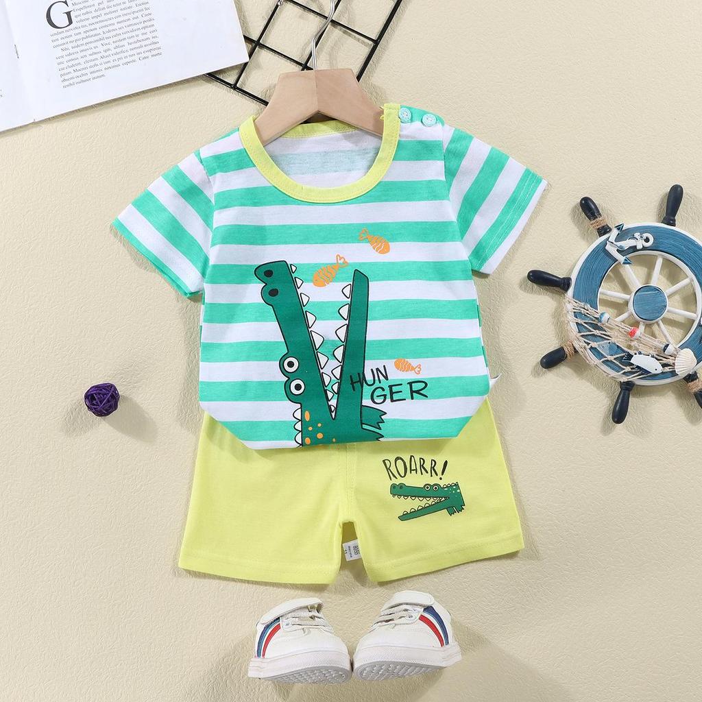 Kids' Summer Cotton Two-Piece Set: Cartoon Short Sleeve & Shorts for Toddlers