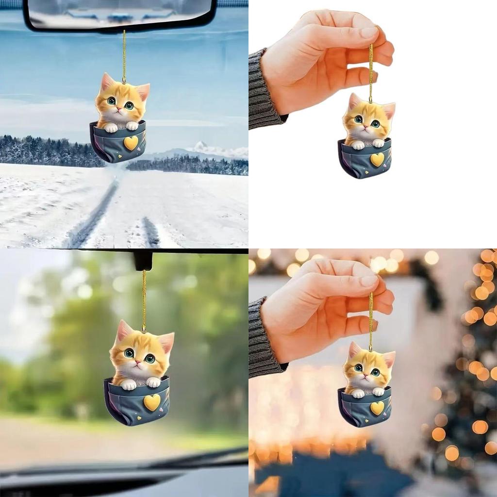 Car Decor Acrylic Cute Cat Interior Mirror Hanging Ornament For Kid Interior