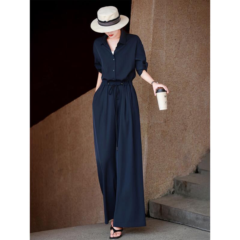 Lanseer 2026 Summer Commuter Wide-Leg Jumpsuit L