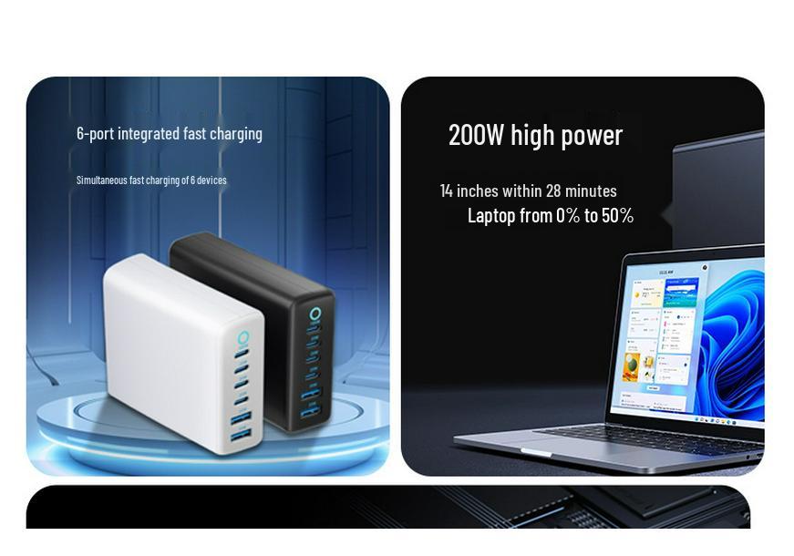 200W GaN Desktop Charger: High-Power 20V/5A Universal Station for Phones, Tablets, Laptops