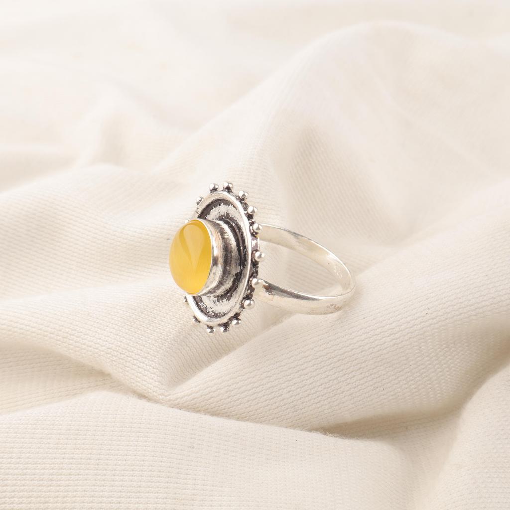 Yellow Cat's Eye 925 Sterling Silver Ring, Handmade Gorgeous Silver Jewelry, Statement Ring Cat's Eye Gemstone Jewelry For Gift