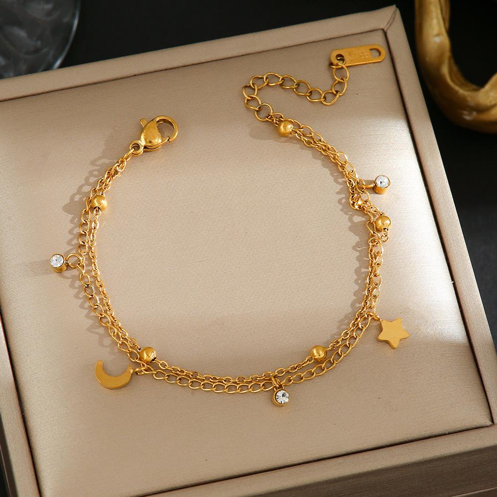 

Женский двухслойный браслет из титановой стали с дизайном звезды и луны - Роскошные ювелирные изделия высокого класса, Не выцветающие.