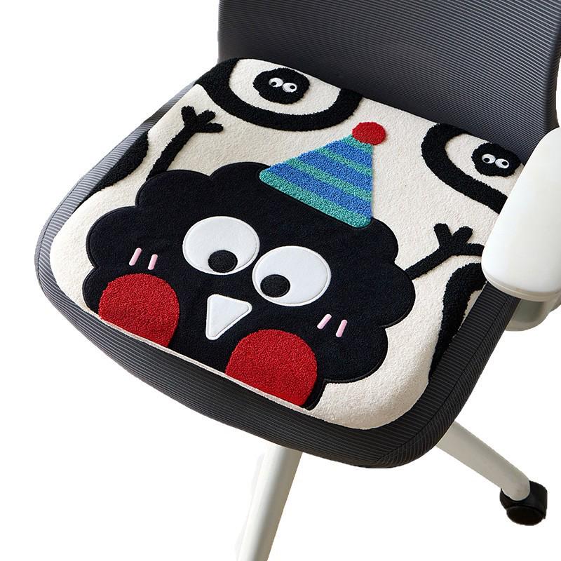 Plush Memory Foam Cartoon Chair Cushion for Office & Dining - Thickened Student Seat for Autumn & Winter.